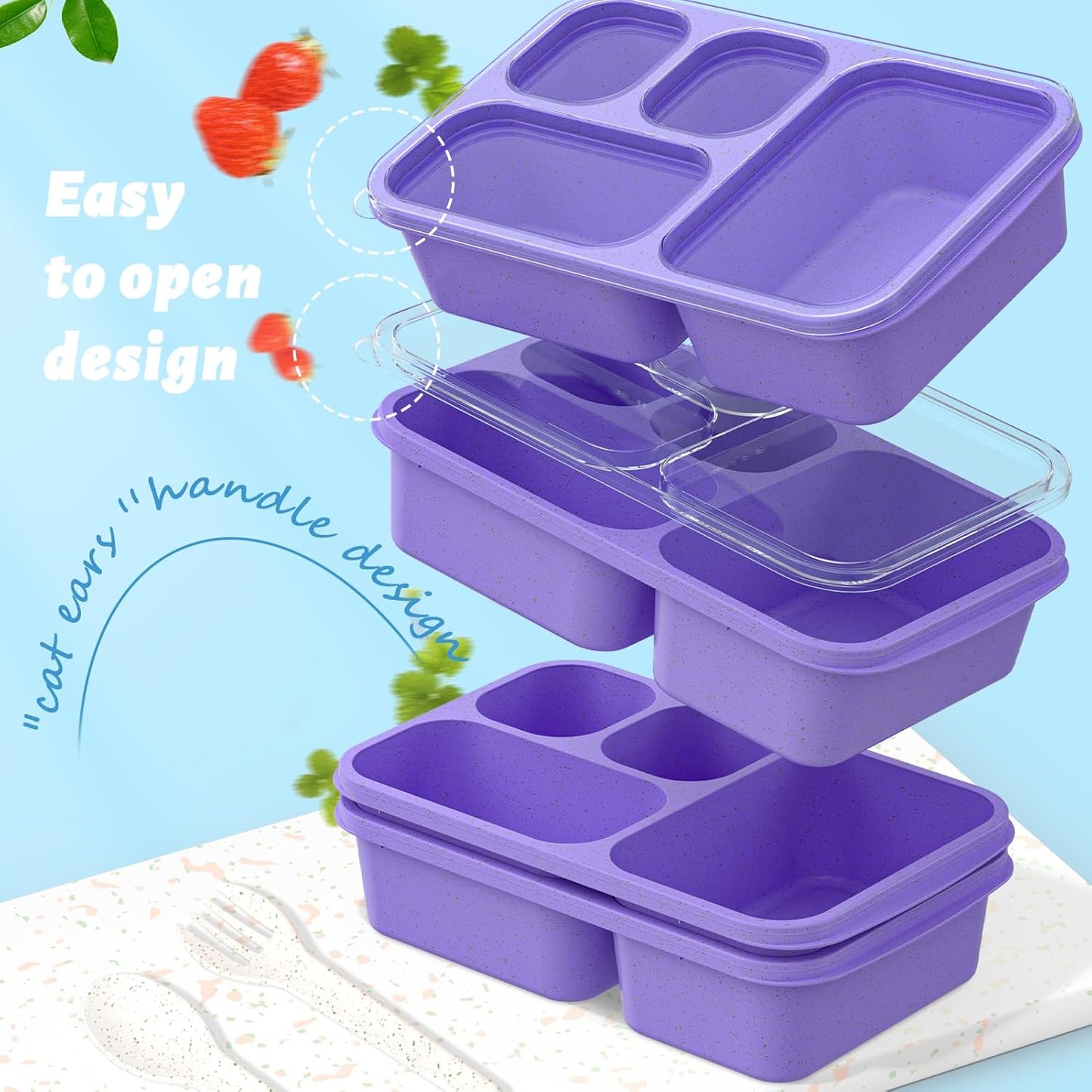Large Capacity Bento Box for Adults, 4-Piece Set – Stackable Lunch Box with 4 Compartments, Microwave & Dishwasher Safe, Reusable Meal Prep Containers, Snack Containers for Kids & Adults (4 Colors)