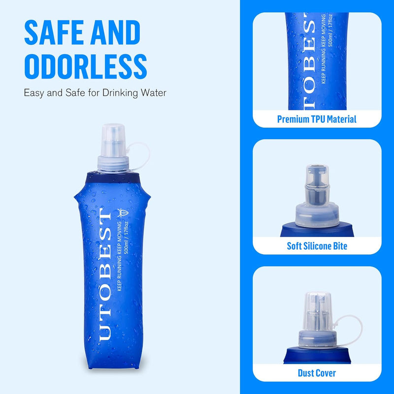 UTOBEST Soft Flask Running Water Bottle Collapsible Water Bottle for Trail Running Hydration Pack Hiking Cycling Climbing 150ML/250ML/350ML/450ML/500ML/550ML