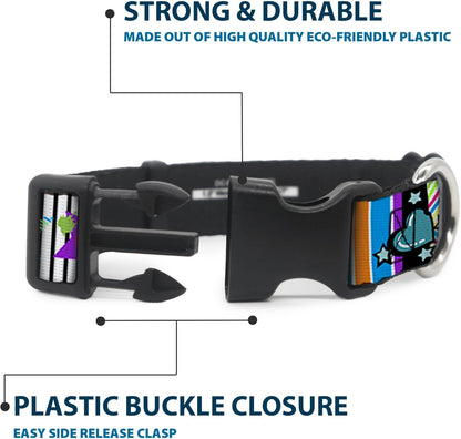 Buckle-Down PC-W21909-M Dog Collar Plastic Clip Buckle, 1"x11"-17", Star Black/White