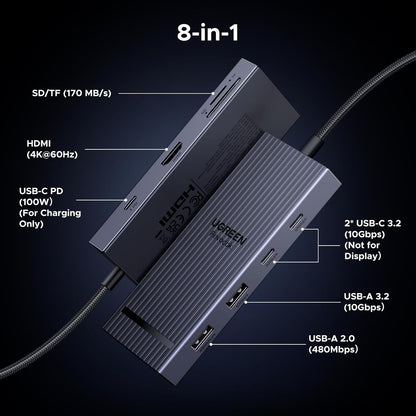 UGREEN Revodok Pro Hub USB C 8 in 1 Dock 4K@60Hz HDMI, Docking Station with USB-A 3.2, USB-A 2.0, 2 x USB-C 3.2, SD/TF Card Reader, PD 100W for MacBook Pro/Air, iPad Pro, XPS, Thinkpad