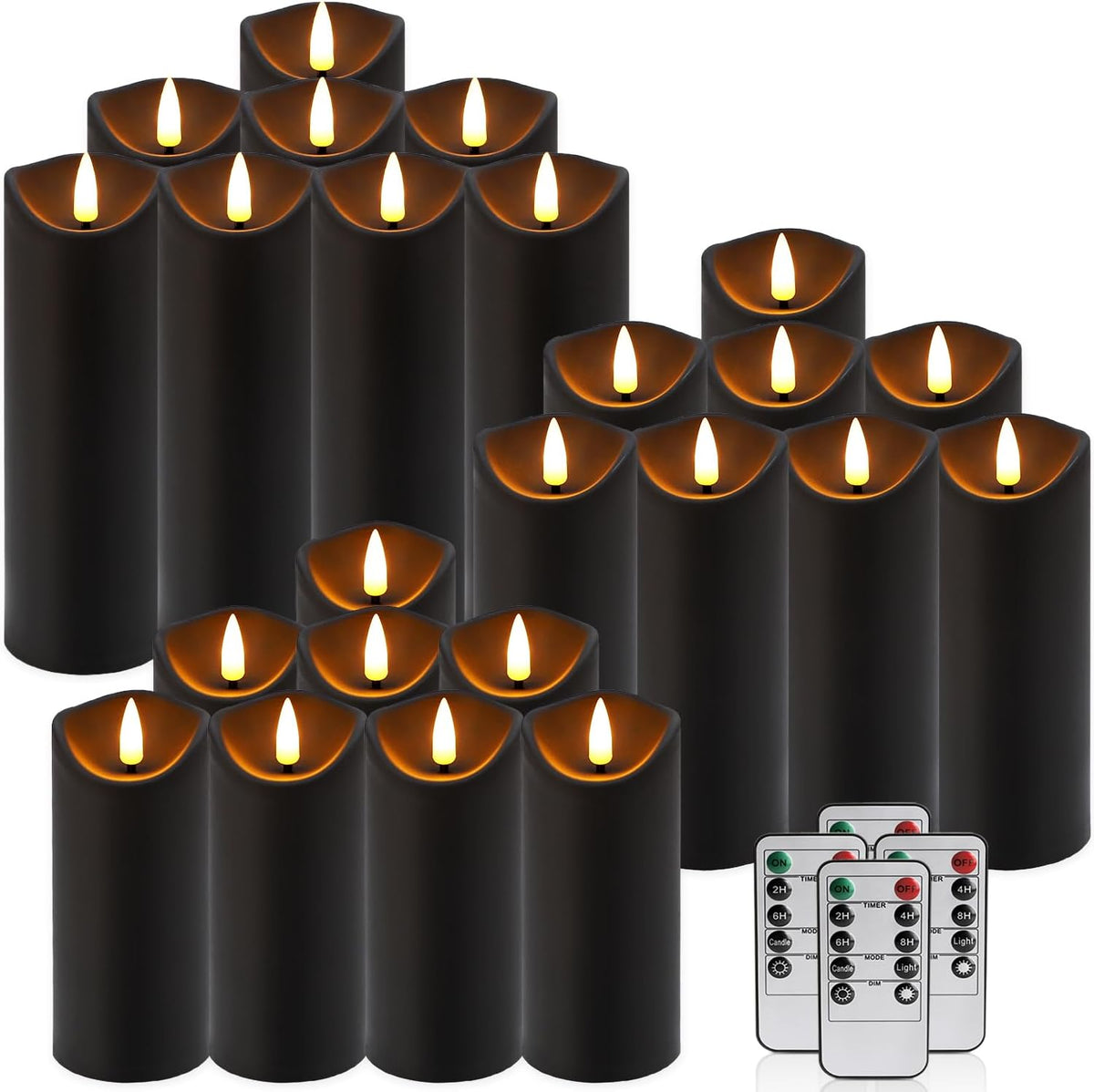 24 Pack Black LED Flameless Candles with Remote and Timer Realistic Flickering Battery Pillar Lights for Home Decor,Party,Idea Gift and Special Festivals
