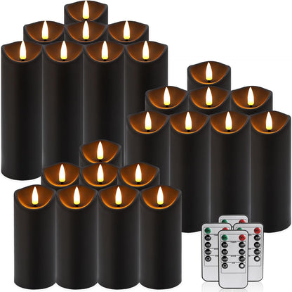 24 Pack Black LED Flameless Candles with Remote and Timer Realistic Flickering Battery Pillar Lights for Home Decor,Party,Idea Gift and Special Festivals