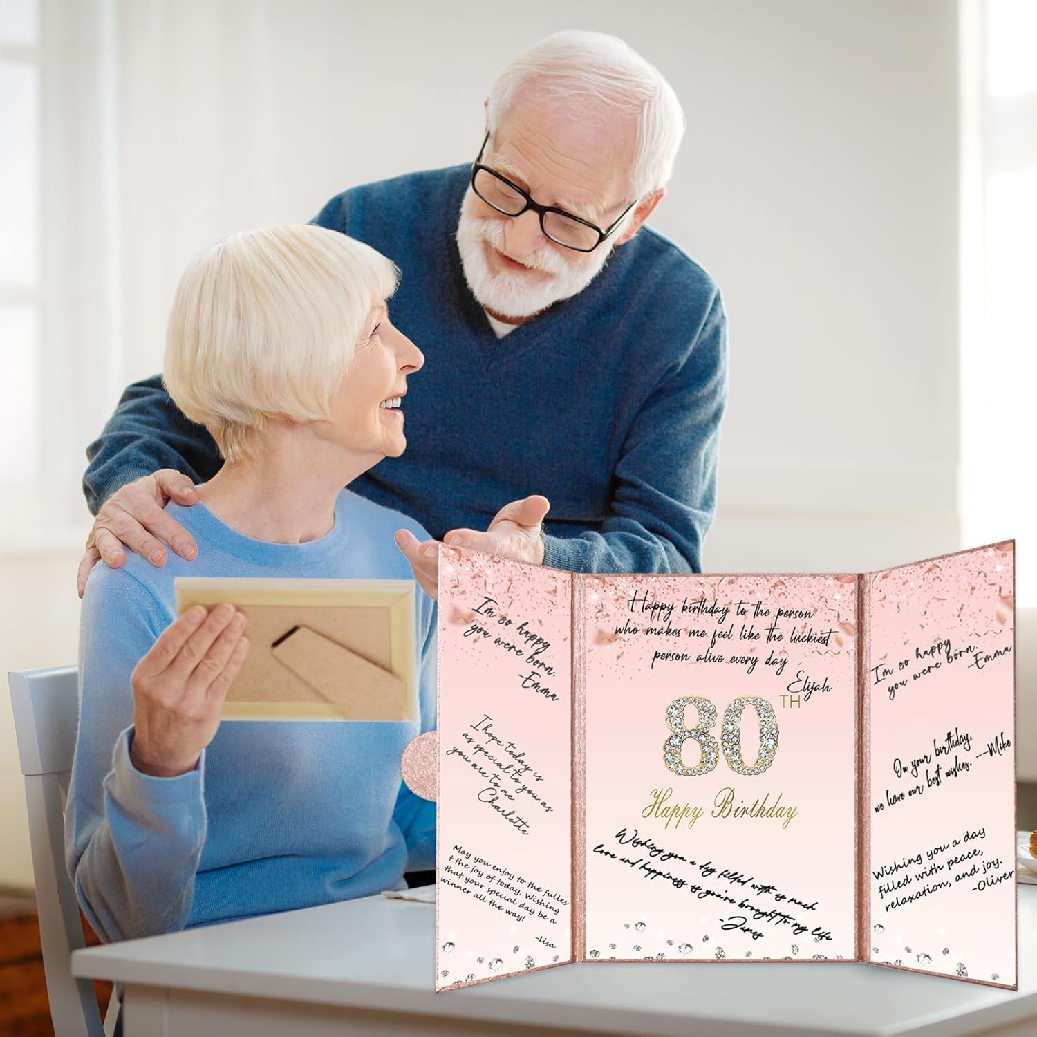 Crenics Rose Gold 70th Birthday Decorations, Creative 70th Birthday Guest Sign in Book Alternative, Large 70th Birthday Signature Book 12" x 18", Great 70 Years Old Birthday Gifts for Women - PuriLite