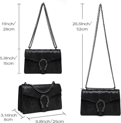 MYHOZEE Crossbody Bags for Women - Snake Printed Clutch Purses Leather Chain Shoulder Bags Evening Handbags