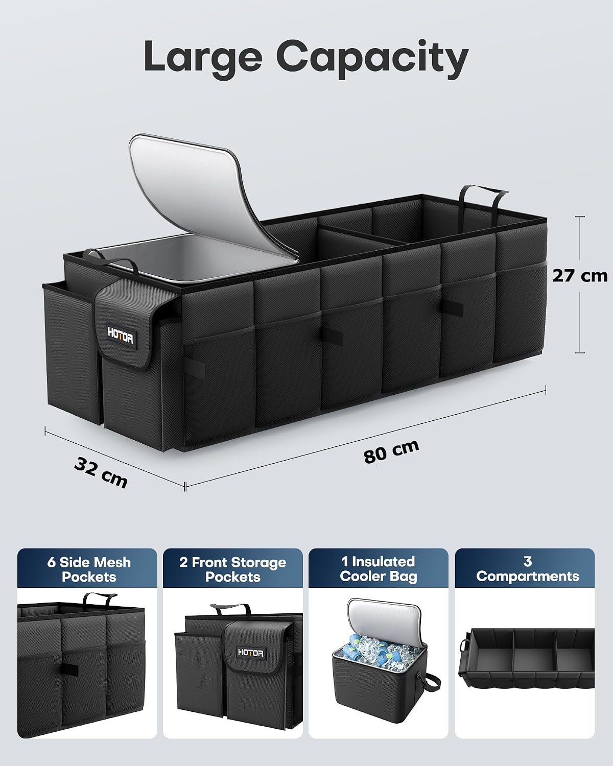 HOTOR Car Trunk Organizer for SUV - Car Organizer with Removable Cooler Bag