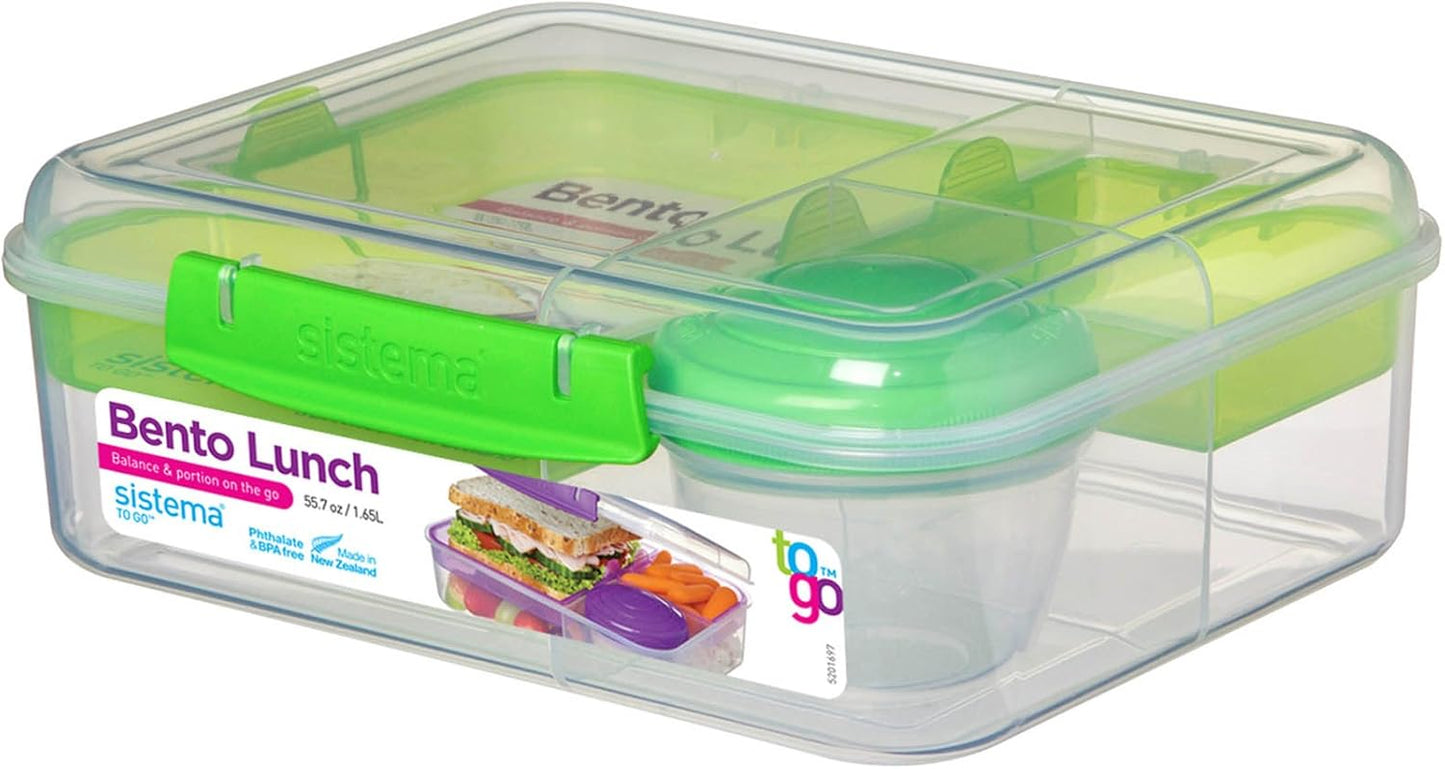 Sistema to Go Bento Box | Lunch Box with Yogurt/Fruit Container | 1.65 L | 6.9 Cup| BPA-Free | Colour May Vary
