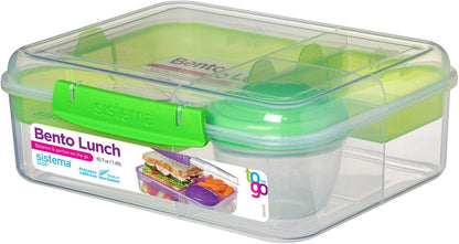 Sistema to Go Bento Box | Lunch Box with Yogurt/Fruit Container | 1.65 L | 6.9 Cup| BPA-Free | Colour May Vary