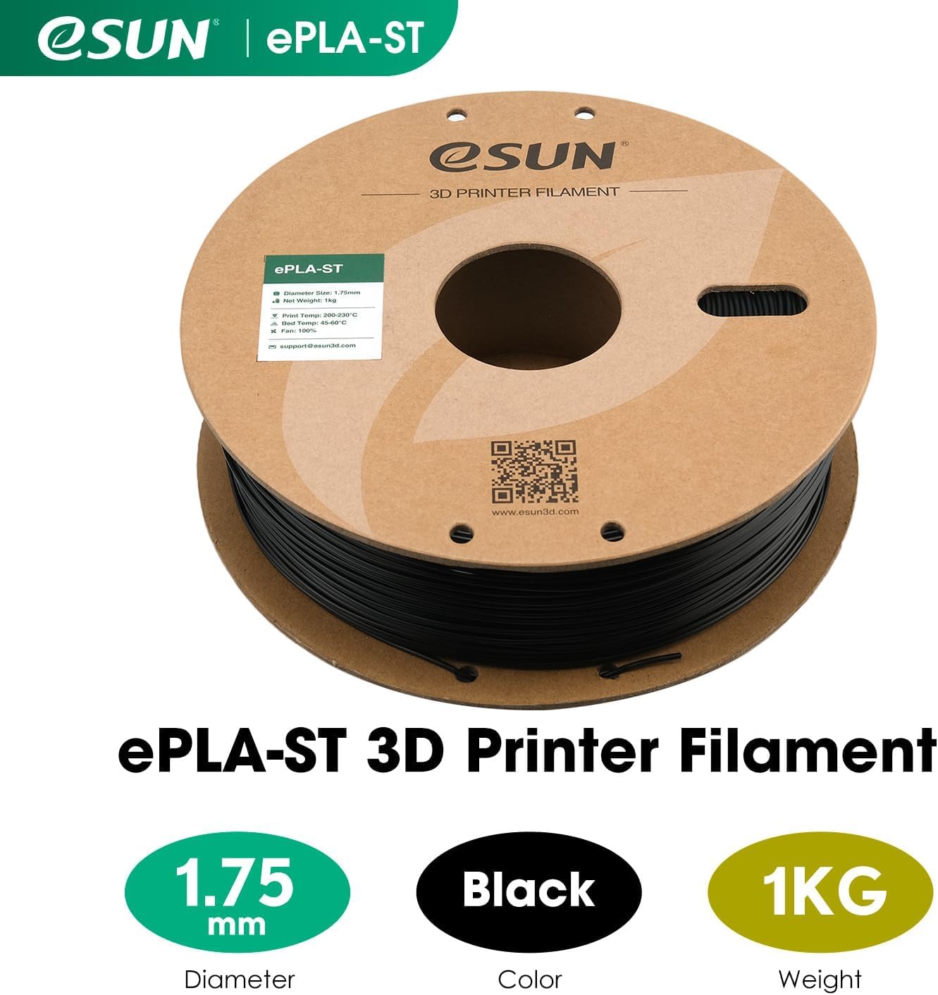 eSUN PLA Plus Filament 1.75mm, PLA Pro PLA+ 3D Printer Filament, Dimensional Accuracy +/- 0.03mm, 2.2 LBS (1KG) Spool 3D Printing Consumables for Most FDM 3D Printers, Black