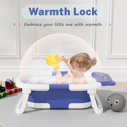 AVIDOR Baby Bathtub, Collapsible Baby Bathtub for Newborn to Toddler, Foldable Newborn Bathtub, Portable Infant Bath Tub for Travel with Soft Cushion, No-Slip Feet, Navy Blue