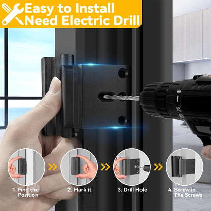 Heavy-Duty Door Reinforcement Lock for Inward Swinging Doors, Withstands 800 lbs, Pin Tumbler Security Lock, Drill-In Installation, Extra Home Security & Privacy (2 Pack, Black) - PuriLite