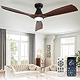 Fanbulous 52" Ceiling Fans with Lights and Remote Control,Modern Flush Mount Ceiling Fan with 3 LED Colors,Outdoor Low Profile Ceiling Fans with 6-Speeds Timer DC Motor for Bedroom Living Room Patio - PuriLite