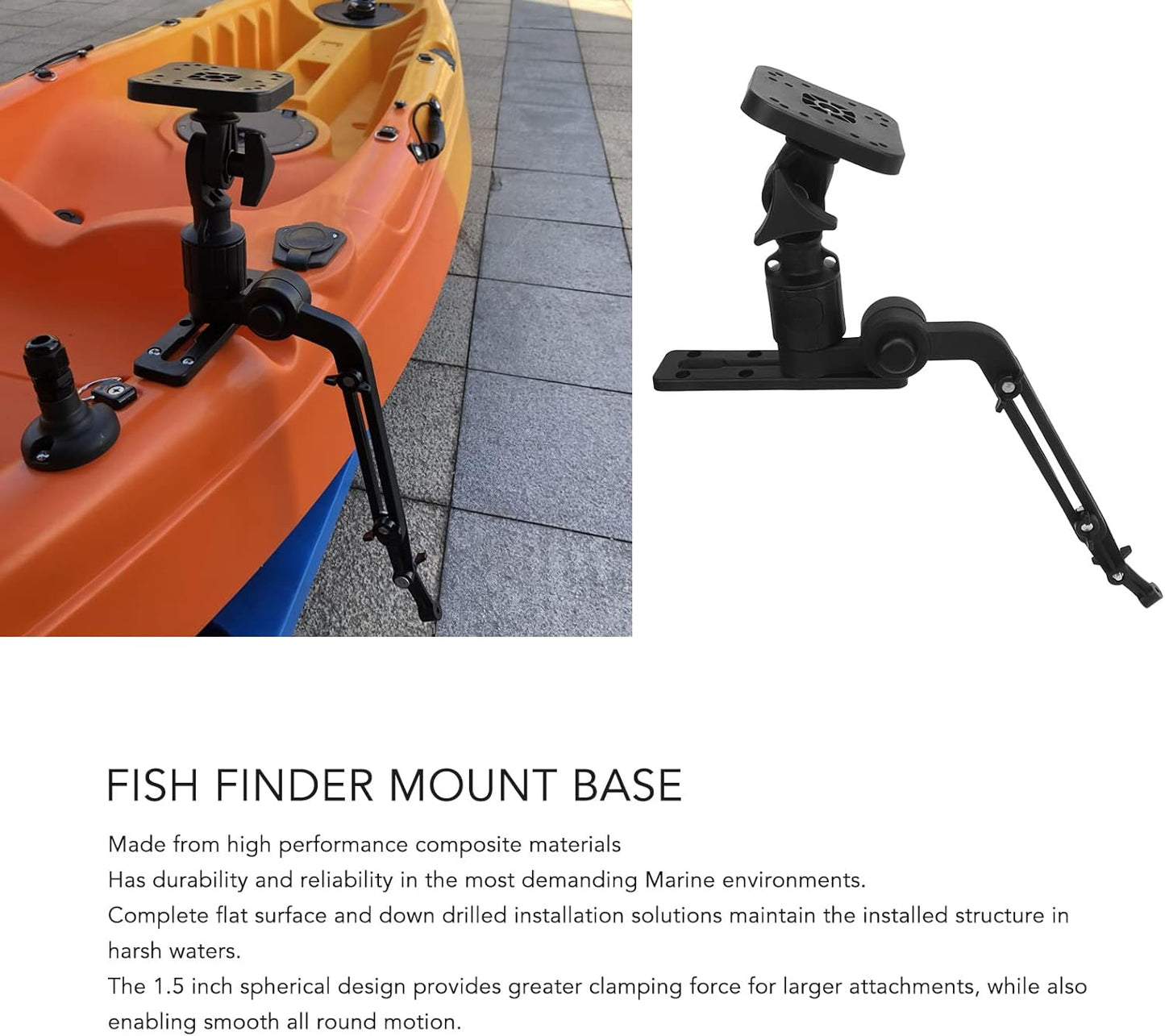 Fish Finder Mount, 1.5 Ball Base Electronics Fish Finder Mount Mounting Plate Bracket Base, Transducer Mounting Arm, Universal Mounting Plate for Kayak Fish Finder Installation