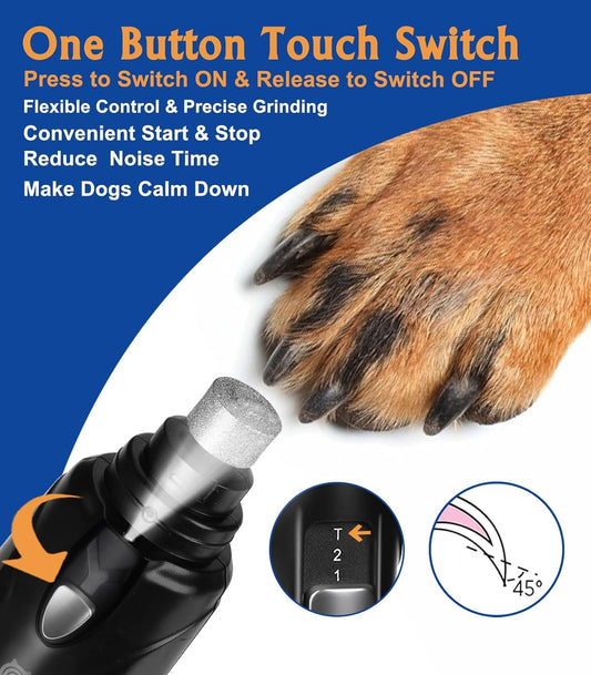 Petsaunter Dog Nail Grinder, 2-Speed and LED Light, Powerful Touch-Switch, TypeC, Quiet and Low-Vibration Dog Nail Trimmers, and 3 Ports for Large, Medium, Small Dogs Cats Pets with Hard or Thick Nail - PuriLite