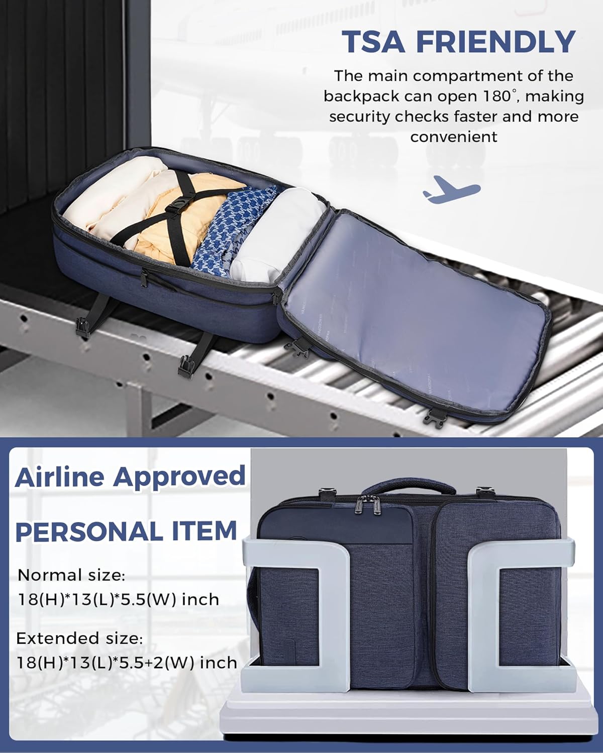 Vancropak Carry on Backpack, Airline Approved 45L Travel Backpack with 3 Packing Cubes