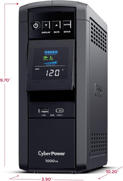 CyberPower CP1500PFCLCD PFC Sinewave UPS System, 1500VA/1000W, 12 Outlets, AVR, Mini Tower, Black