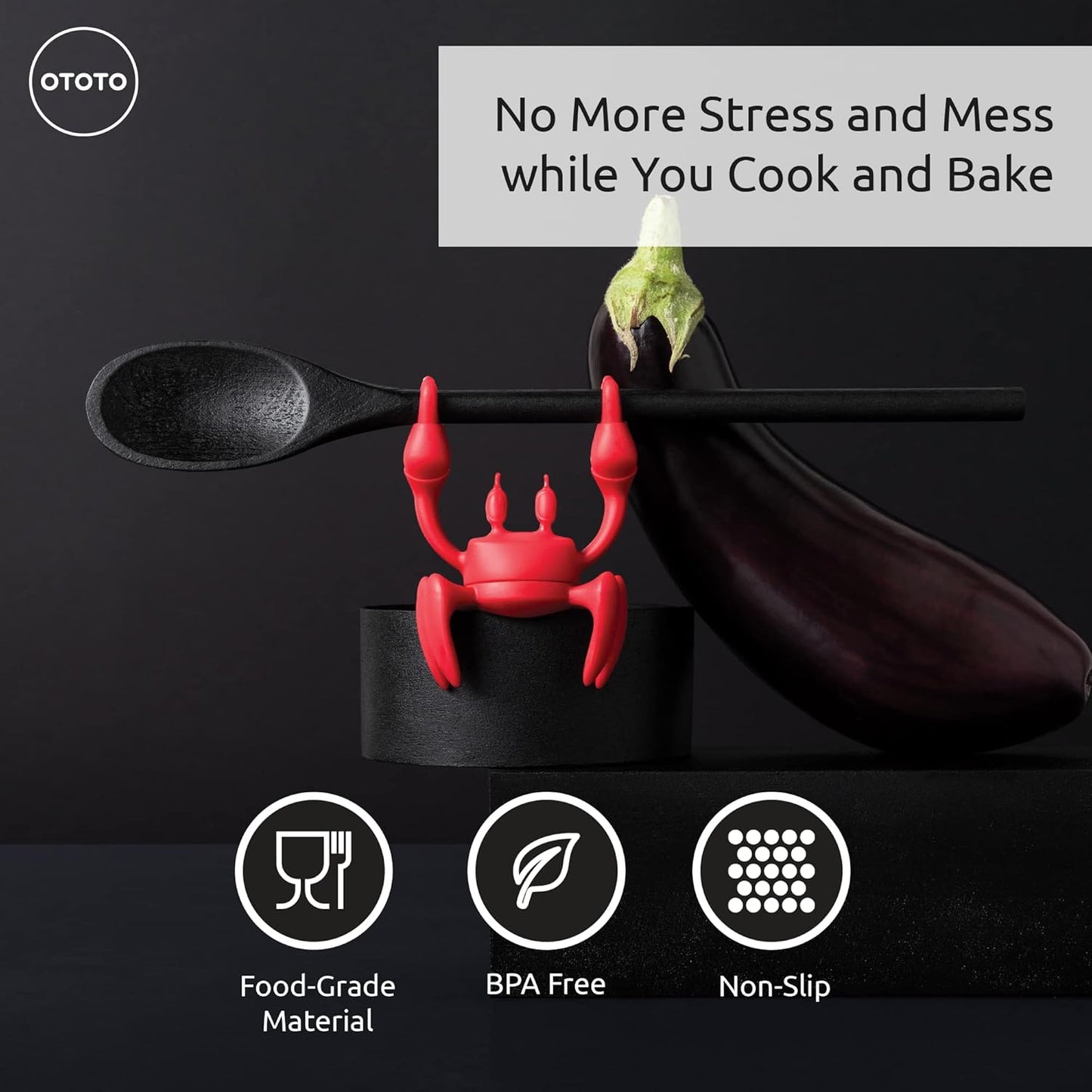 Red Crab Silicone Utensil Rest – Heat-Resistant Spoon, Ladle & Chopstick Holder – Non-Slip Kitchen Gadget for Cooking, Baking, and Grilling – Dishwasher Safe - PuriLite
