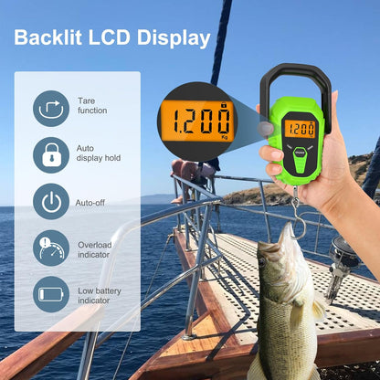 Ankilo Upgraded Fishing Scale, 110lb/50kg Digital Hanging Scale, High-Precision Sensor Fishing Scale with Lip Gripper, LCD Backlit Display, Tape Measure, Fish Weighing Scales for Outdoor Fishing