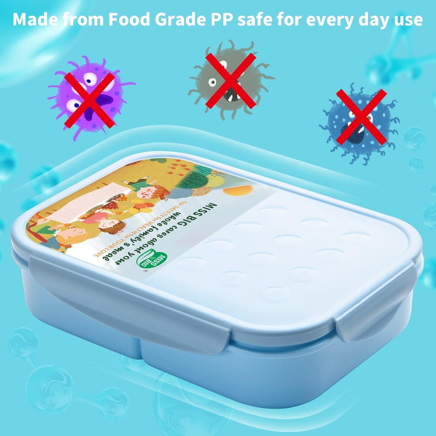 MISS BIG® Bento Box,Lunch Box Adult,Ideal Leak Proof Lunch Containers,Mom's Choice Lunch Box for Kids,No BPAs and No Chemical Dyes,Microwave and Dishwasher Safe Lunch Container (1900ml White)