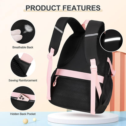 3PCS School Backpack for Girls with Lunch Box Pencil Pouch for Teen Girls Children Elementary Primary Middle High College Daypack School bag Bookbag Set Pink