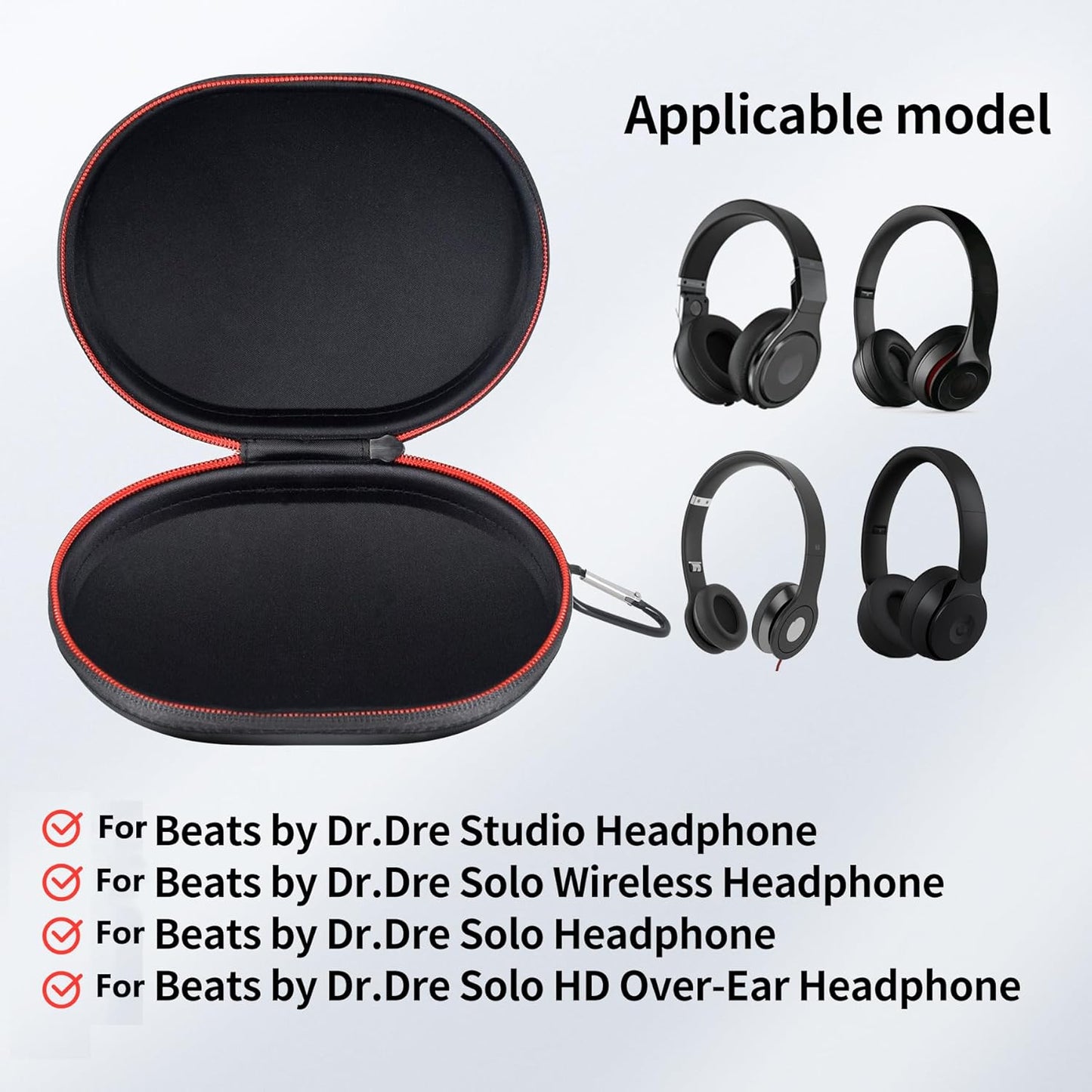 ZLiT Travel Carrying Case for Beats by Dr.Dre Studio1/Studio 2.0/Solo/Solo HD Over-Ear Headphone Storage Bag Protective Case(Black)