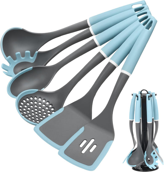 Kitchen Cooking Utensils Set | Silicone Utensils for Cooking | Non Stick Spatula Set | Rotating Utensil Stand | Heat Resistant Kitchen Gadgets - PuriLite