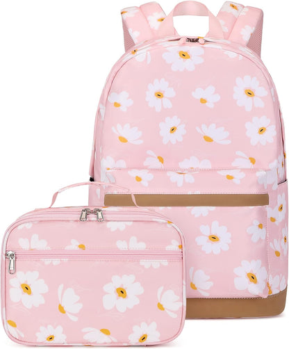 3Pcs Daisy Prints Backpack for Girls Bookbag set Primary School Daypack Elementary Students Knapsack with Lunch Box