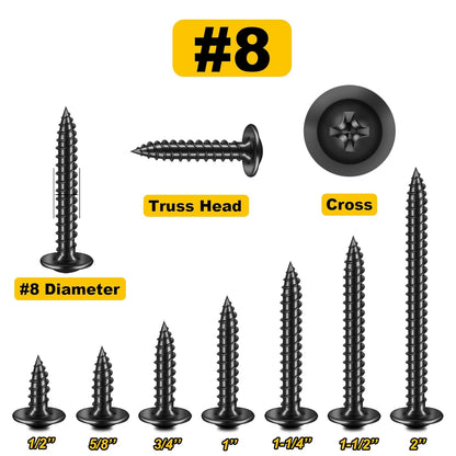 150Pcs #8 × 2" Black Screws for Wood, Phillips Truss Head Wood Screws, Quick Metal Self Tapping, Zinc Plated Steel, Truss Head Screws by Mywish
