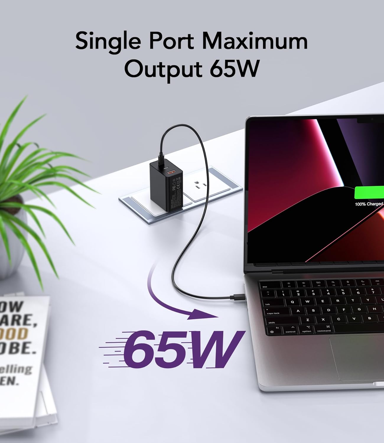 USB C Charger, 65W GaN+ PD Fast Wall Charger Block with 6.56ft USB C to C Cable, USB C Charger for MacBook Pro/Air, iPhone 16/15/14/13, iPad Pro, Dell XPS, Steam Deck, Galaxy S24/S23, Pixel 8/7