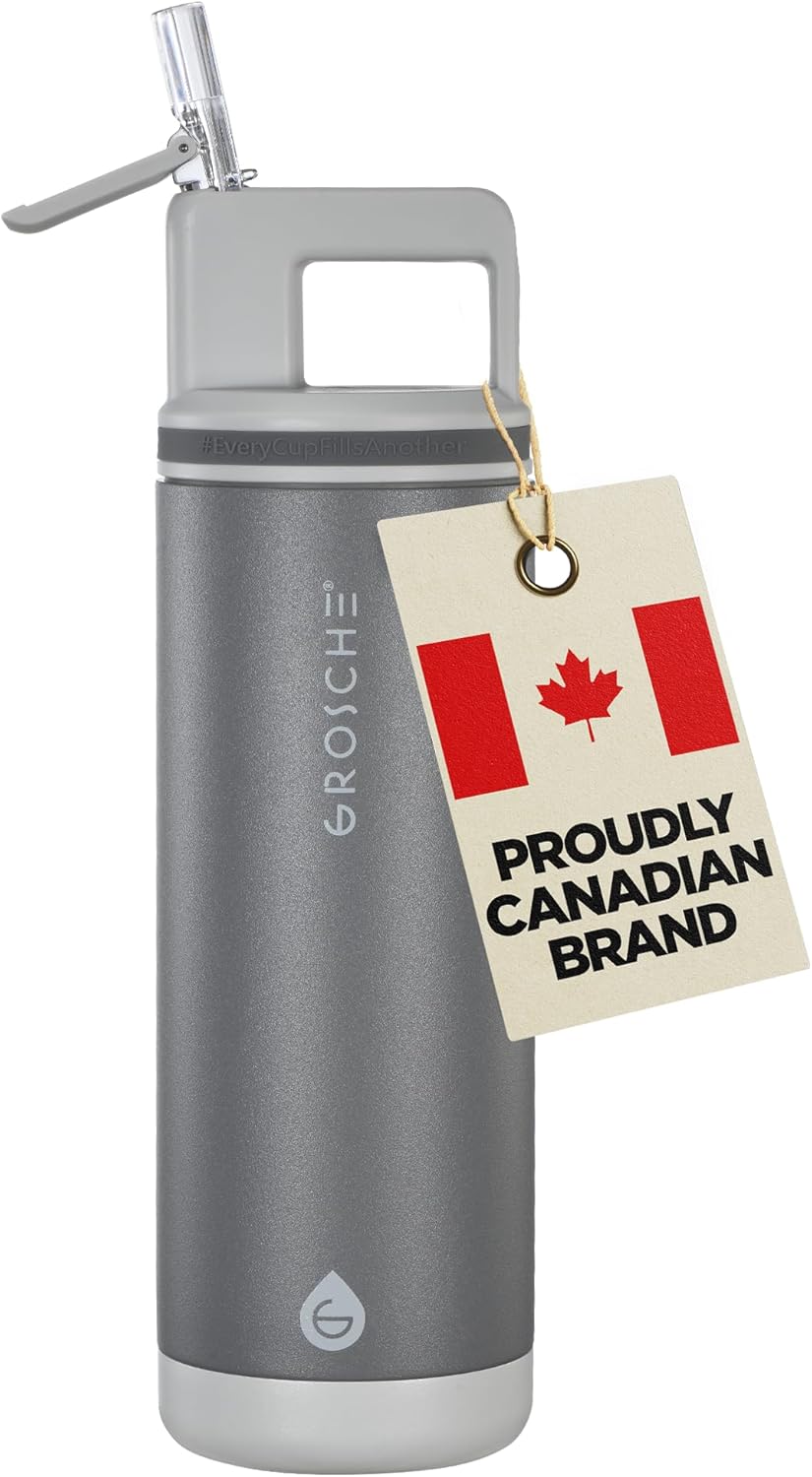 GROSCHE Alpine Flip 'N Sip 16oz Insulated Water Bottle - Stainless Steel, Leakproof Flask with Straw - Perfect for Gym, Travel, Sports & Outdoor Use, Canadian Brand! - 16 fl. oz, Scuba Blue