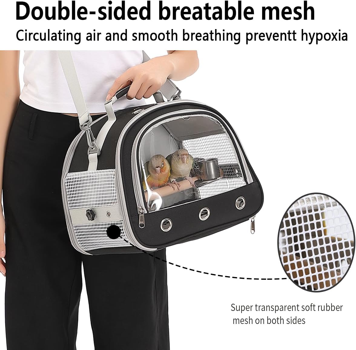 Bird Carrier,Bird Cage Parakeet Parrot Budgie Carrier Backpack for Small Birds, Travel Bird Cages with Perch, Transparent Ventilation Cockatiels, Pet Carrier for Outdoor Use(Yellow) (Black)