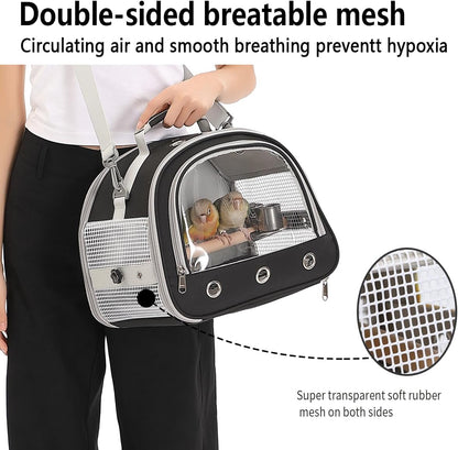 Bird Carrier,Bird Cage Parakeet Parrot Budgie Carrier Backpack for Small Birds, Travel Bird Cages with Perch, Transparent Ventilation Cockatiels, Pet Carrier for Outdoor Use(Yellow) (Black)