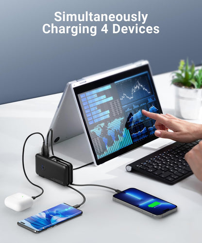 Portable Charger Power Bank 16000mAh Power Bank Built-in AC Wall Plug and Cables, PD 30W and QC4.0 Fast Charger for Most Electronic Devices (White)