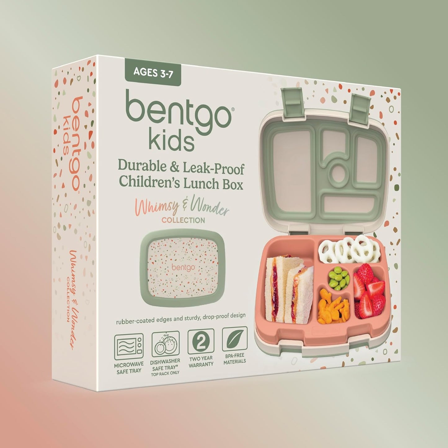 Bentgo Kids 5-Compartment Leak-Proof Bento-Style Lunch Box (Whimsy & Wonder Collection) - Ideal for Ages 3-7, Drop-Proof & Durable, Dishwasher Safe, & PFAS & BPA-Free Materials (Checker Gradient)