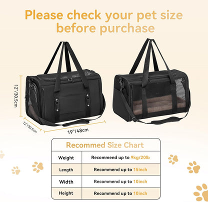 Petsfit Pet Carrier Airline Approved, Soft-Sided Cat Carrier with Patented Car Buckle, Lightweight and Collapsible with Adjustable Shoulder Strap, Soft Cushion,Green