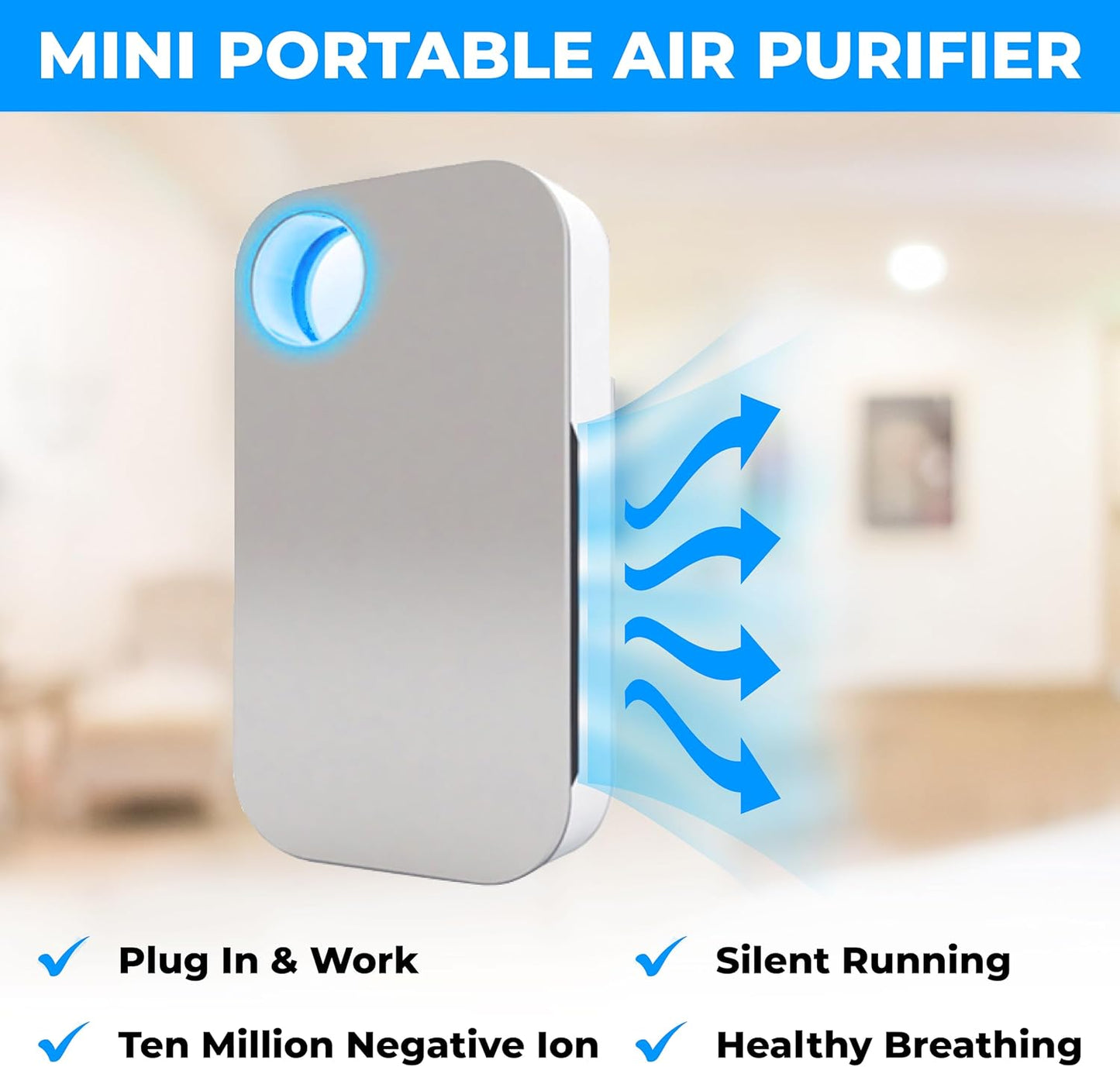 Air Purifier Plug In - Mini Negative Ion Generator- Filterless Mobile Ionizer Airs Cleaning - Ionizer Purifier Plug In Home, Office, Allergies, Pets, Smokers - Portable Air Purifiers - Air Cleaners