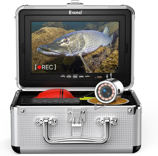 Eyoyo Fishing Camera Video Fish Finder 7 inch LCD Monitor 1000TVL Camera 12pcs IR Lights DVR+8GB with 30m Cable for Ice Lake Boat Fishing