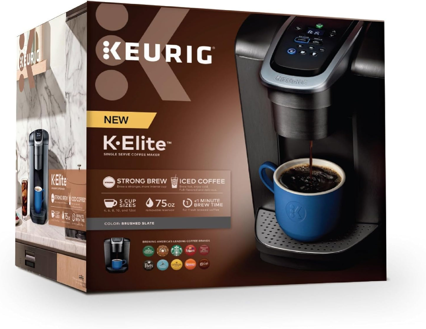 Keurig K-Elite K Single Serve K-Cup Pod Maker, with Strong Temperature Control, Iced Coffee Capability, 12oz Brew Size, Brushed Slate