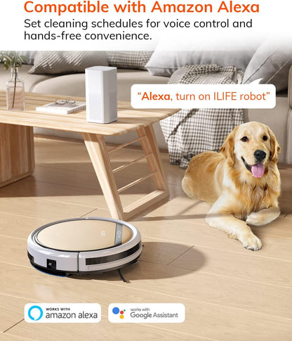 ILIFE V5s Plus Robot Vacuum and Mop Combo, Works with 2.4G WiFi, Alexa/App/Remote Control, Automatic Self-Charging Robotic Vacuum Cleaner, for Pet Hair, Hard Floor, Low Carpet (V5s Pro Upgraded)