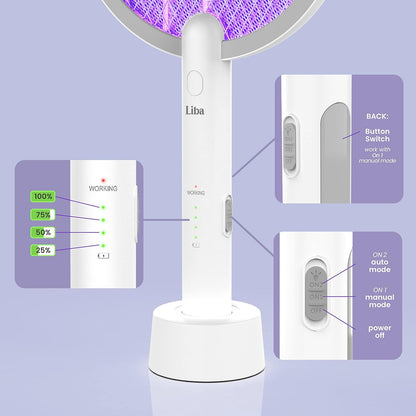 LiBa Electric Fly Swatter Racket, 2 in 1 Electric Bug Zapper USB Rechargeable, 4000V Indoor Outdoor Mosquito Zapper with 5 Layer Safety Mesh, Cordless Insect Killer Trap Home Office Camping Patio