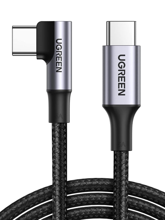 UGREEN USB C to USB C Cable 100W, Right Angle Type C Charging Cable 90 Degree PD Fast Charging Cord Compatible with iPhone 16 15 Pro Max, MacBook Air, iPad, Galaxy S25 S24, PS5 Controller, 10ft