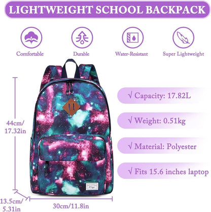 School Backpack, Kasqo 15.6 Inch Classic Lightweight Water-Resistant Backpack for Men Women Teens Girls Boys Kids to School, College, Travel, Work, Black