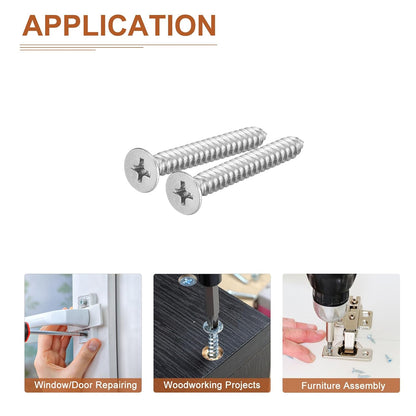 DTGN 100Pcs #8x1 Flat Head Wood Screws, 304 Stainless Steel Phillips Self Tapping Screws - Good for Woodworking, Furniture - Silver
