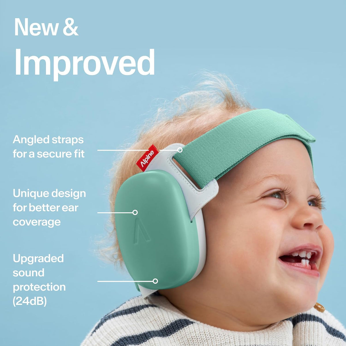 Alpine Muffy Baby Comfort - Baby Ear Protection Noise Cancelling - CE & ANSI Certified - Unique Headband for Safe fit & Comfort - Multi-adjustable for Ages 3-48 Months - 24dB Sound Reduction, Green