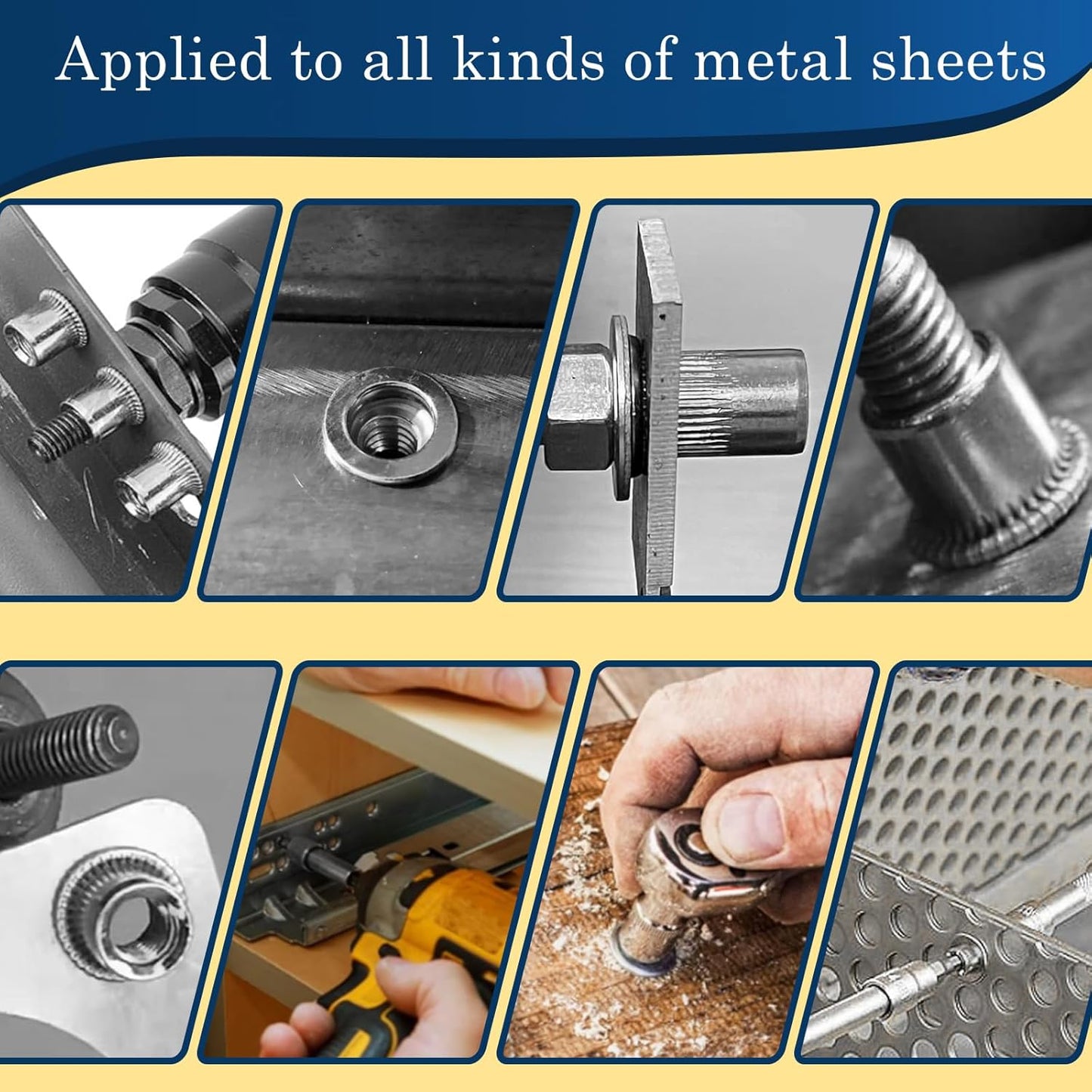 Vifmy Metric & SAE Rivet Nut Assortment Kit(420 Pcs),m3 m4 m5 m6 m8 m10 m12#6-32#8-32#10-24 1/4"-20 5/16"-18 3/8"-16 UNC Flat Head Rivnut Set,Zinc Plated Finish Carbon Steel Nutsert
