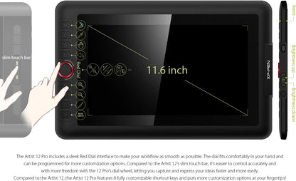 XPPen Artist12 Pro 11.6" Drawing Tablet with Screen Pen Display Full-Laminated Graphics Tablet with Tilt Function Battery-Free Stylus and 8 Shortcut Keys(8192 Levels Pen Pressure and 72% NTSC)
