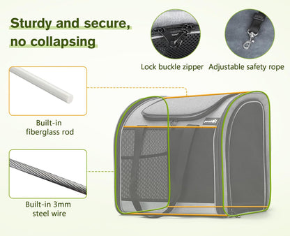 Pecute Cat Backpack, Upgraded Dog Backpack Carrier with Widened Interior Space, Pet Backpack Carrier for Small Dogs and Small to Medium Cats, Pet Travel Carrier with Soft Padded, Reinforced Support