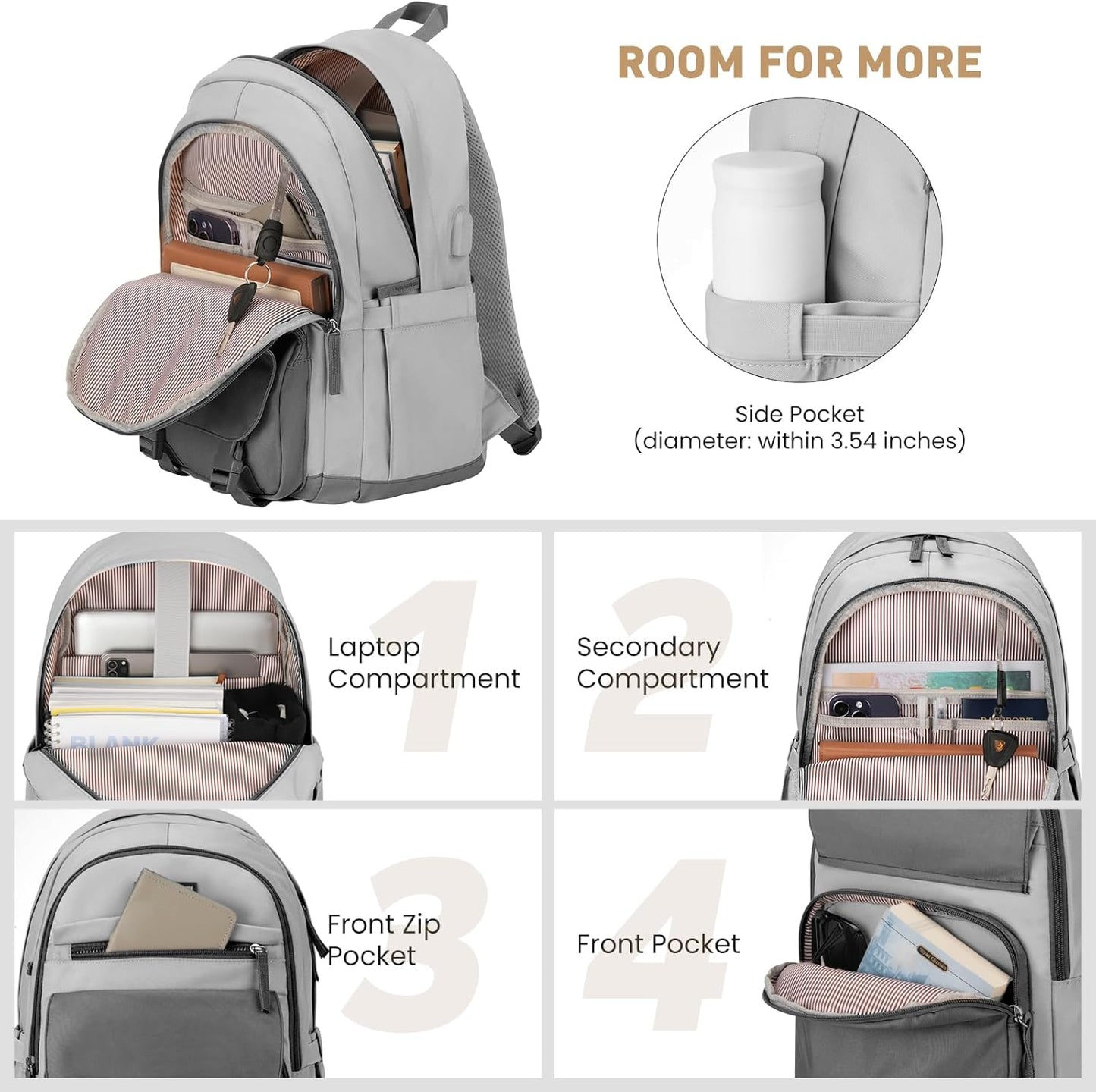 WINDARS School Backpack for Teen Girls, Cute College Backpacks for Women Students Aesthetic Bookbag Large 15.6 Inch Laptop Bag Middle School Travel Back Pack (Khaki Beige)