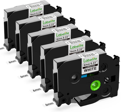 5 Pack Compatible with Brother Label Maker Tape P Touch TZe TZ Tape 12mm 0.47'' Laminated White TZe-231 TZ 231 Label Tape for Brother P-Touch PT-H110 PT-D210 PT-D600 PT-D400AD PT-1290