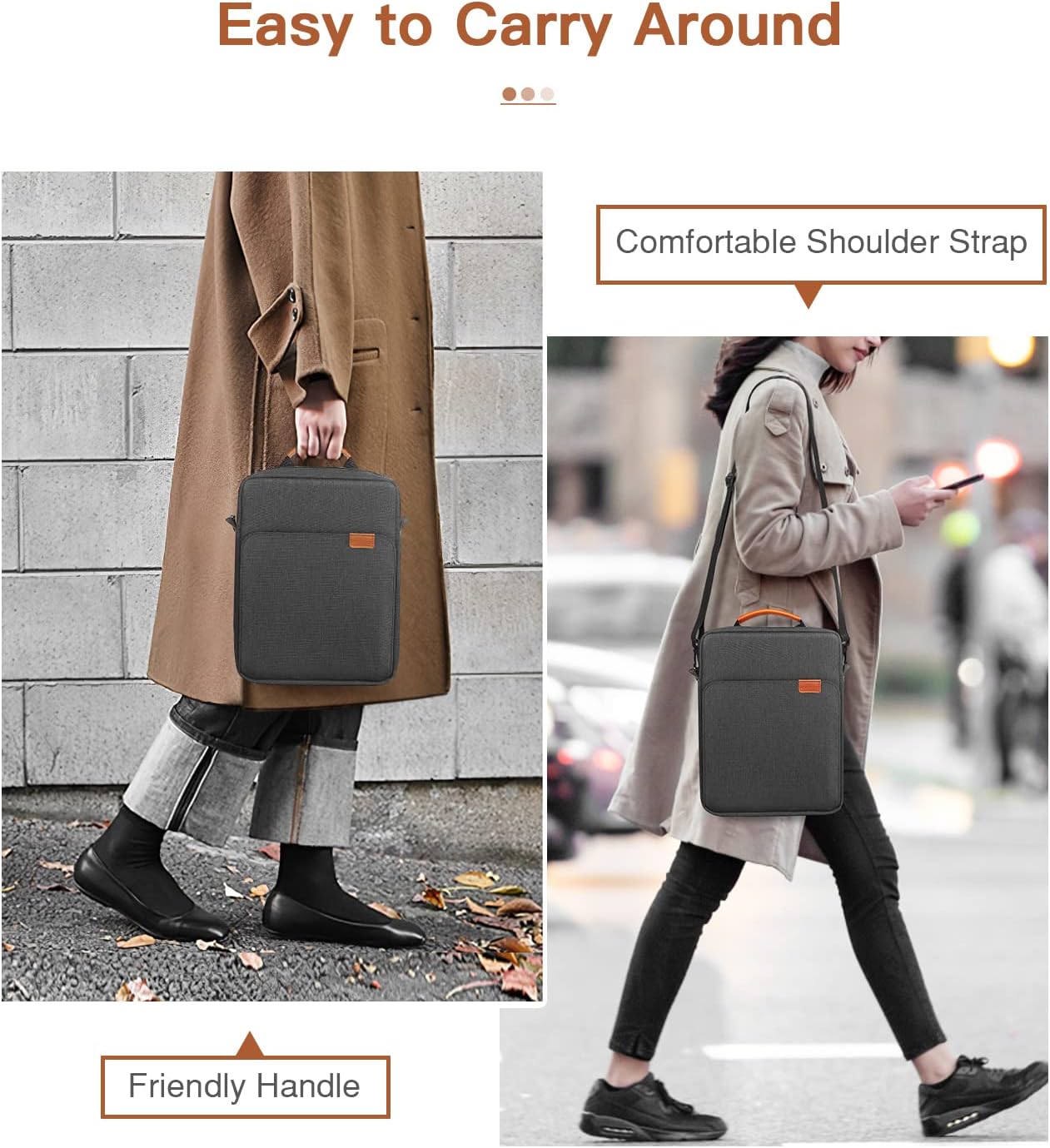 MoKo 13.3-14 Inch Laptop Sleeve Bag Fits MacBook Pro M3/M2 14" 2023, MacBook Pro 13" M2, New MacBook Air 13.6" M3/M2 2024/2022,Tab S8 Ultra 14.6",Handle Carrying Case with Shoulder Strap, Black & Gray - PuriLite
