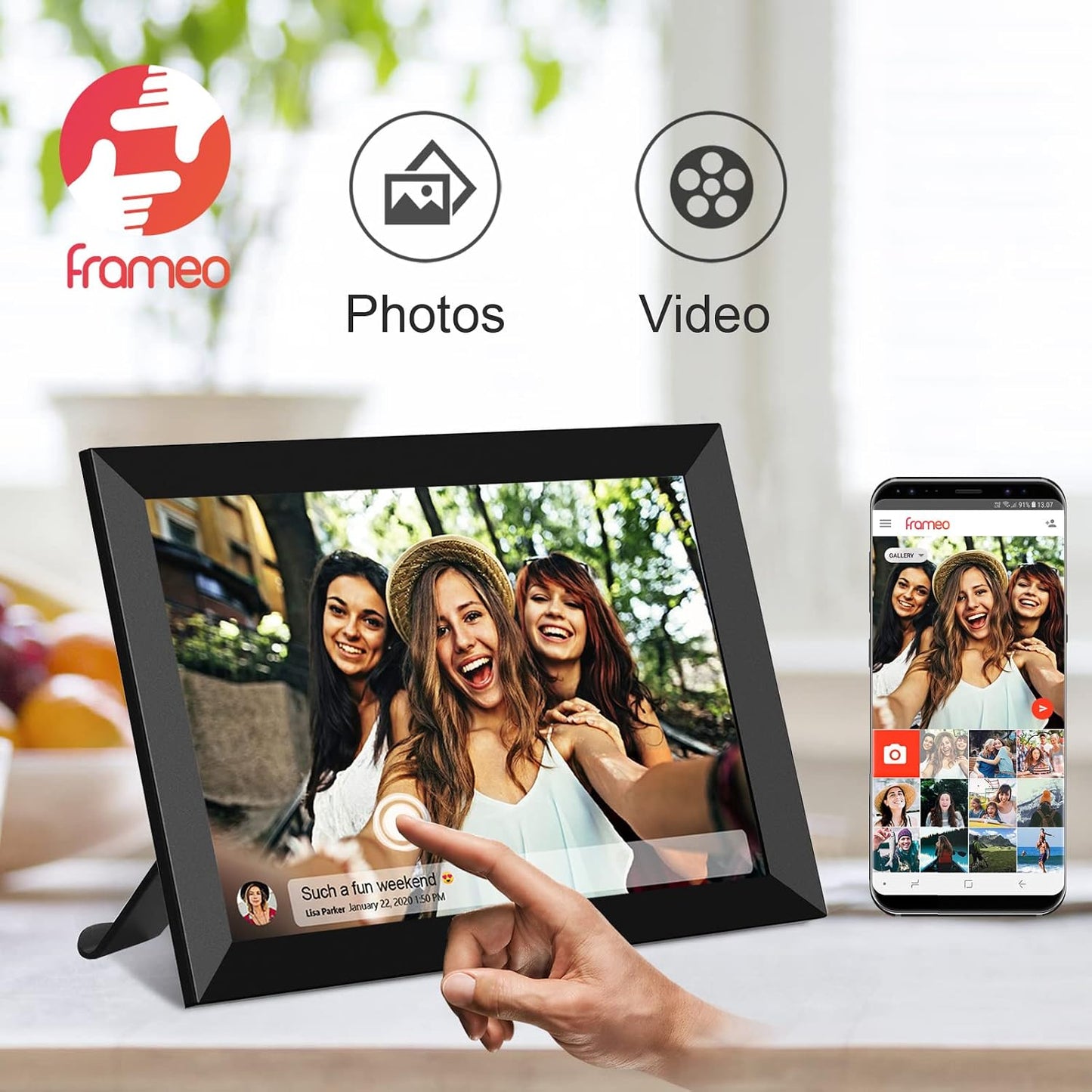 32GB FRAMEO 10.1 Inch Smart WiFi Digital Photo Frame 1280x800 IPS LCD Touch Screen, Auto-Rotate Portrait and Landscape, Built in 32GB Memory, Share Moments Instantly via Frameo App from Anywhere
